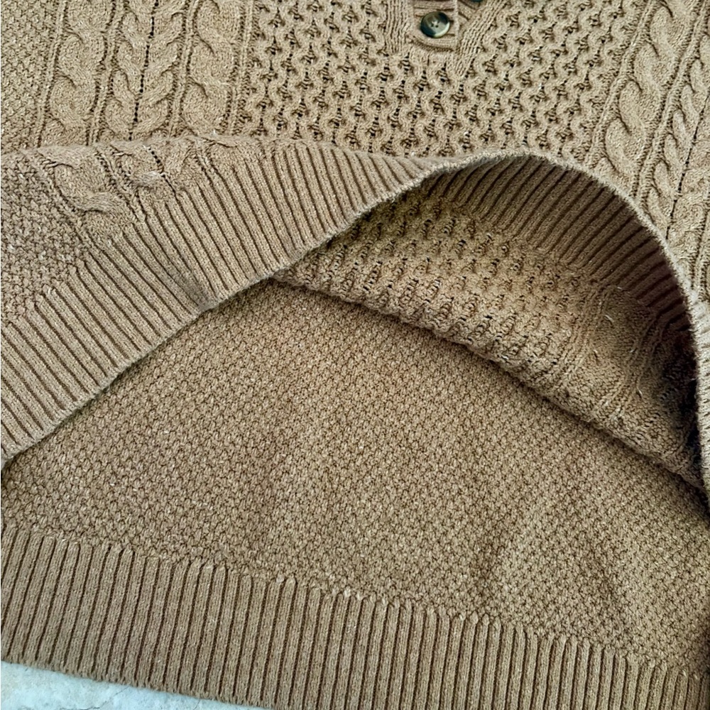 American Eagle Tan Cropped Sweater Cable Knit Cozy Soft Collared Women’s XXL - Picture 3 of 11